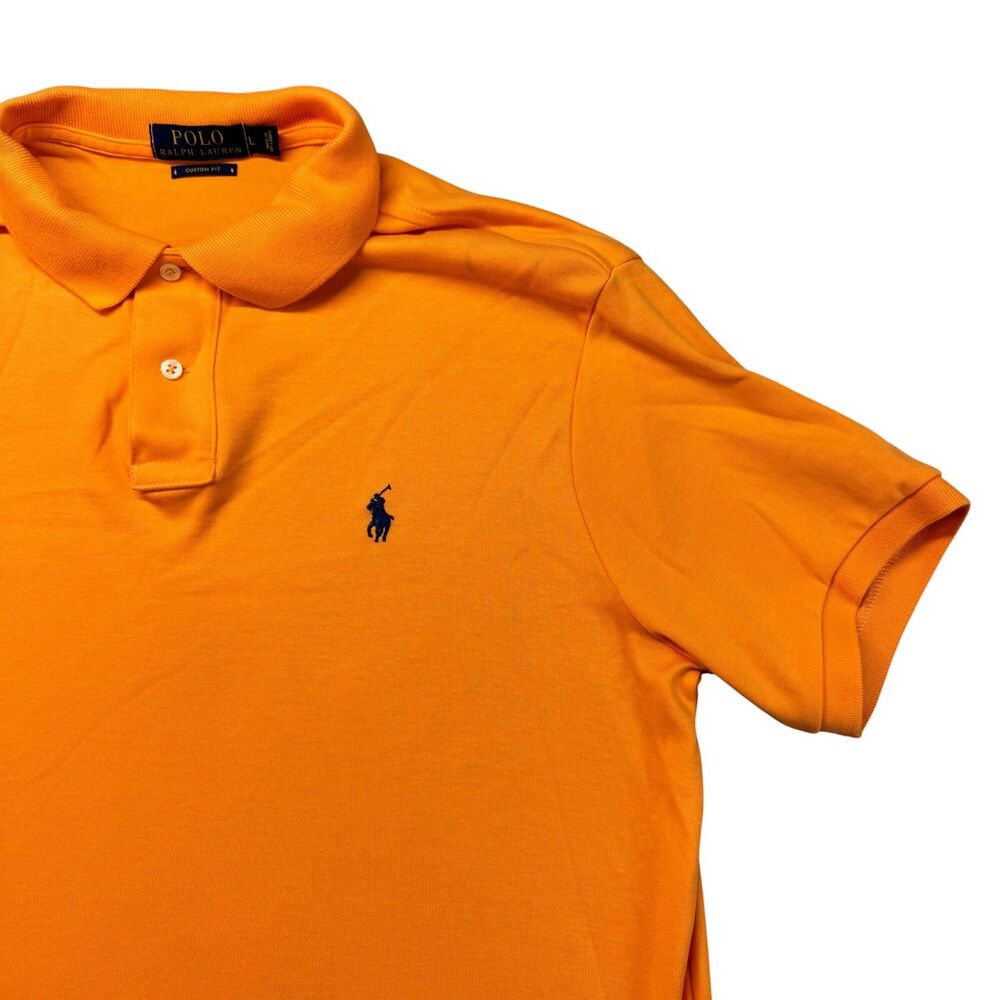 Polo Ralph Lauren Polo Shirt Men's Large Orange Short Sleeve Pony Custom Fit Top - Picture 6 of 11